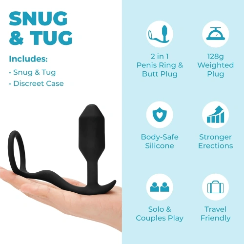 B-Vibe Snug & Tug Разширител с тежести и пенис пръстен [5]