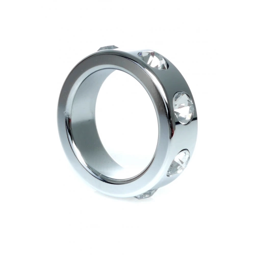 Метален пенис пръстен с инкрустирани кристали сребрист размер S