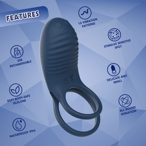 Презаредим вибриращ двоен пенис пръстен Ecstasy [8]