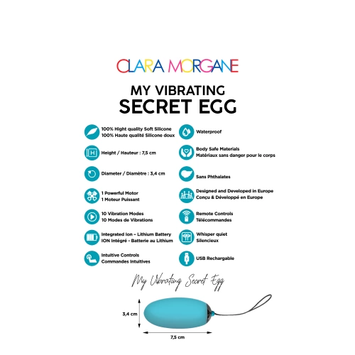 Презаредимо вибро яйце от силикон с дистанционно Secret Egg синьо [2]
