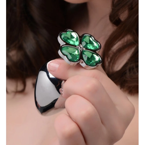 Метален анален разширител-бижу със зелен кристал-детелина Lucky Clover S [2]