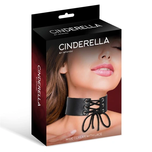 Широк кожен чокър с връзки Cinderella Wide Collar черен [1]