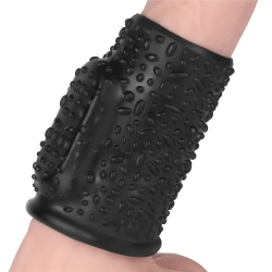 Вибриращ релефен пенис удебелител Knights Ring Drip черен