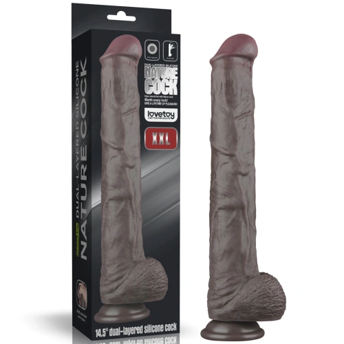 Голямо силиконово дилдо Nature Cock 14,5" кафяво [13]