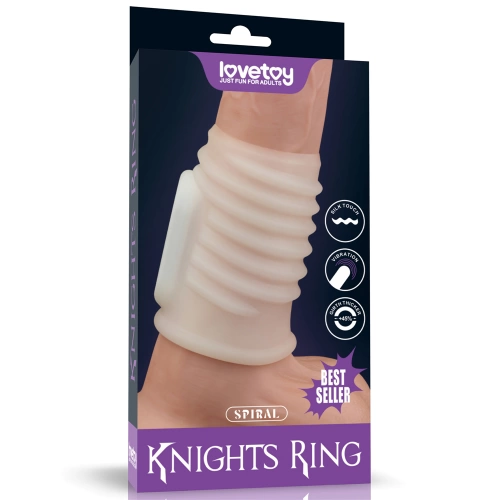 Оребрен вибриращ пенис удебелител Knights Ring Spiral [8]
