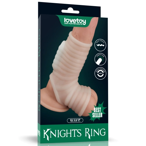 Вибриращ пенис удебелител с пристегач за тестиси Knights Ring Wave [7]