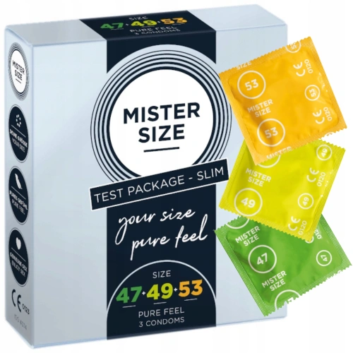 3 бр. Презервативи с различен размер (47-49-53 мм) Mister Size [1]