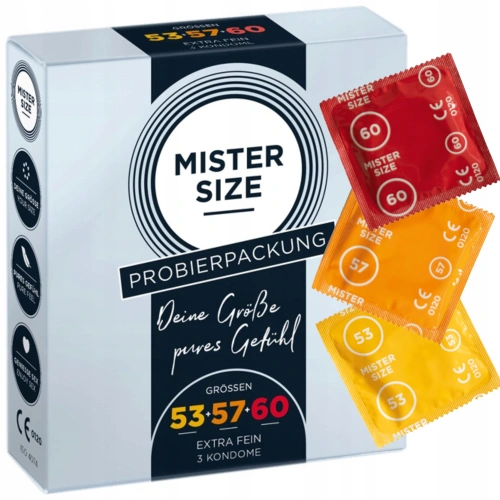 3 бр. Презервативи с различен размер (53-57-60 мм) Mister Size [1]