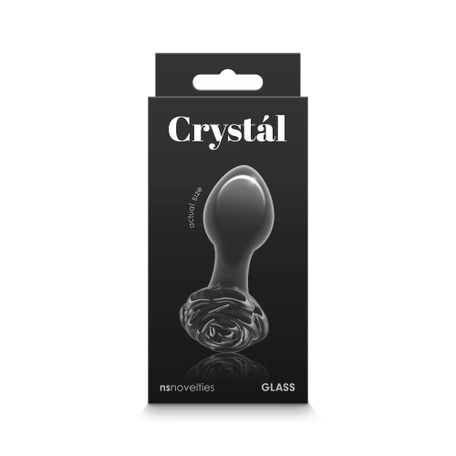 Стъклен анален разширител с основа роза Crystal Rose черен [3]
