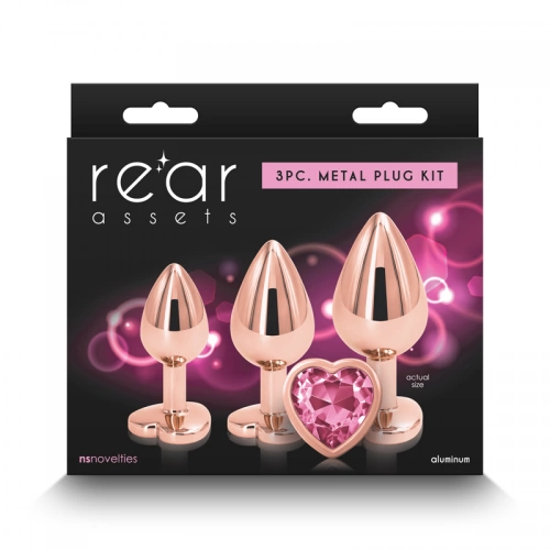 Комплект 3бр. метални разширители с розов кристал сърце Rear златисти [2]