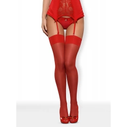 Червени чорапи за жартиери Obsessive S800