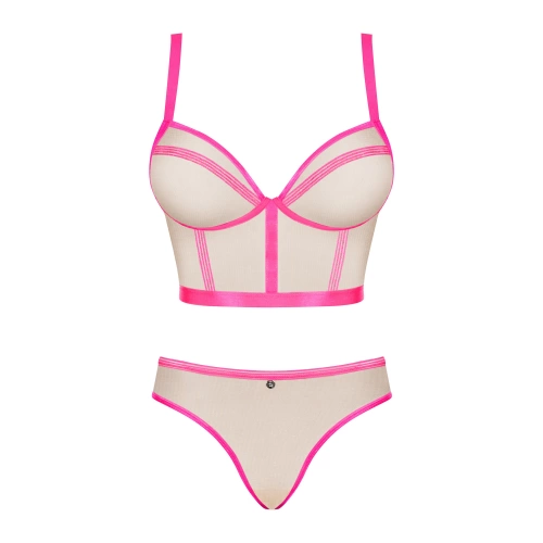 Стилен комплект от 3 части Obsessive Nudelia телесен с розово [4]