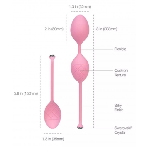 Комплект луксозни вагинални топчета от силикон с тежести и камъни Swarovski Frisky розови [4]