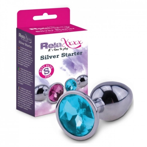 Метален анален разширител със син кристал Silver Starter RelaXxxx S [2]