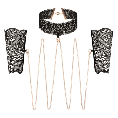 Дантелен комплект чокър и ръкавели с верижки Rosy Gold