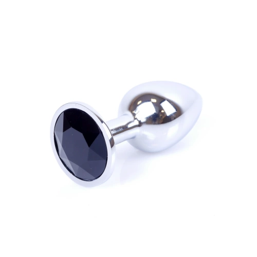Малък метален анален разширител в сребристо с черен кристал Silver Plug