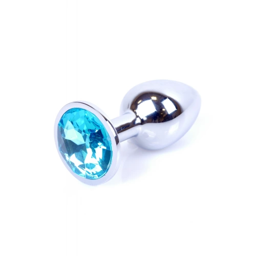 Малък метален анален разширител в сребристо със син кристал Silver Plug