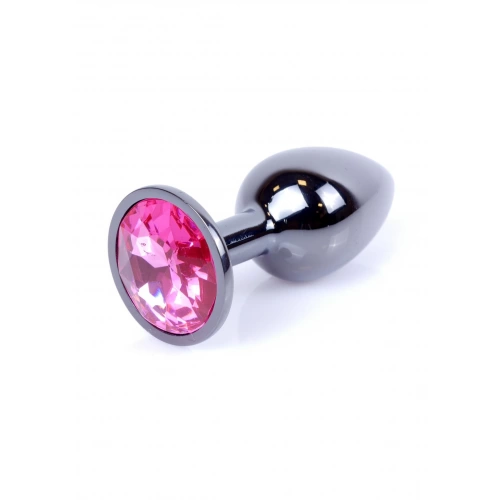 Малък метален анален разширител в тъмносиво с розов кристал Dark Silver Plug