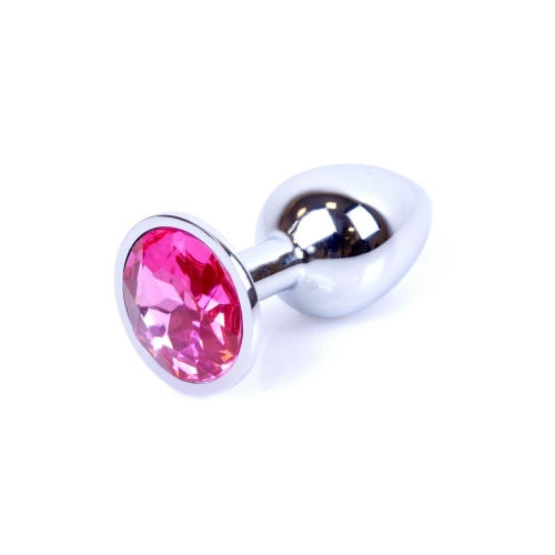Малък метален анален разширител в тъмносиво с розов кристал Silver Plug