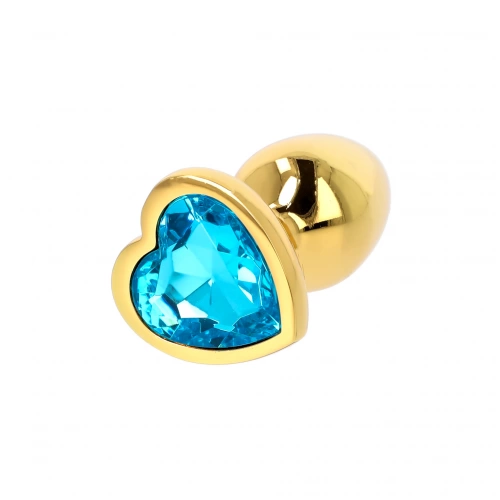 Малък метален анален разширител в златисто със син кристал-сърце Gold Plug
