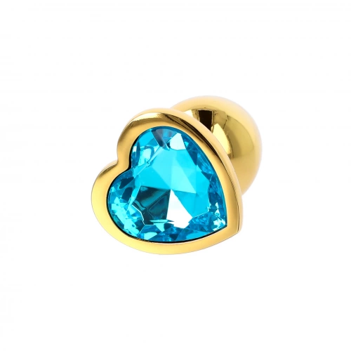 Малък метален анален разширител в златисто със син кристал-сърце Gold Plug [7]