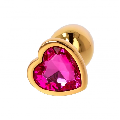 Малък метален анален разширител в златисто с розов кристал-сърце Gold Plug [3]