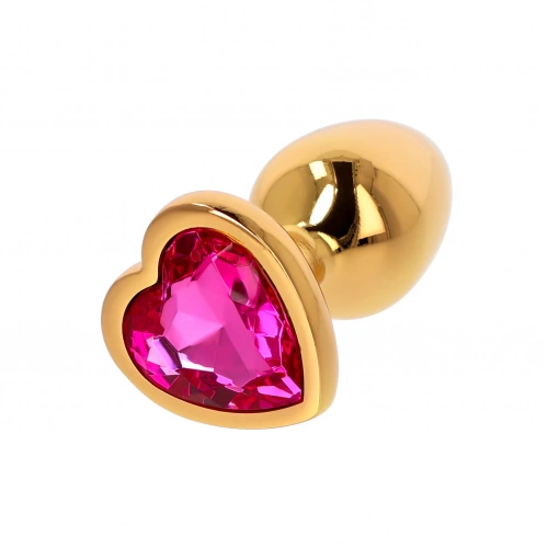 Малък метален анален разширител в златисто с розов кристал-сърце Gold Plug [4]