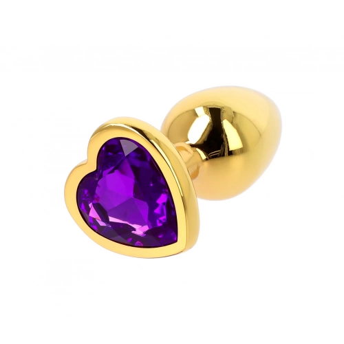 Малък метален анален разширител в златисто с лилав кристал-сърце Gold Plug