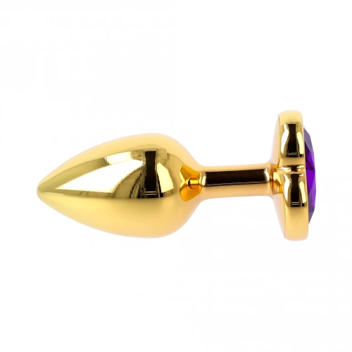 Малък метален анален разширител в златисто с лилав кристал-сърце Gold Plug [4]