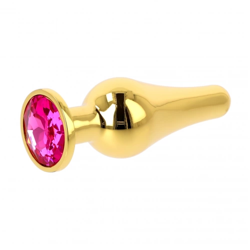 Метален анален разширител в златисто с розов кристал Gold Butt Plug [6]
