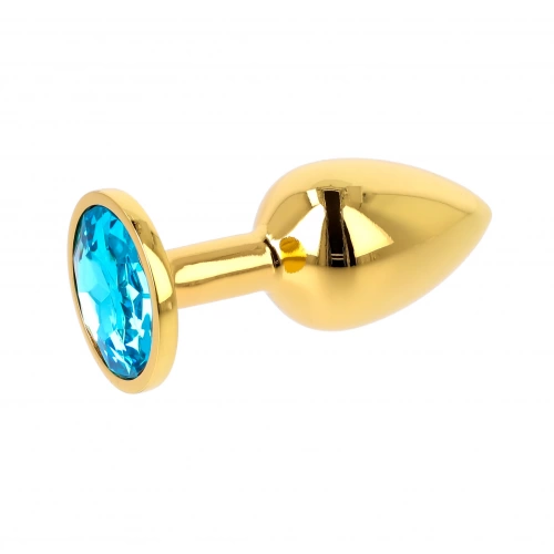 Малък метален анален разширител в златисто със светлосин кристал Gold Plug [7]