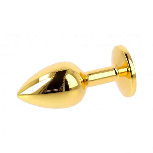 Малък метален анален разширител в златисто със светлосин кристал Gold Plug [6]