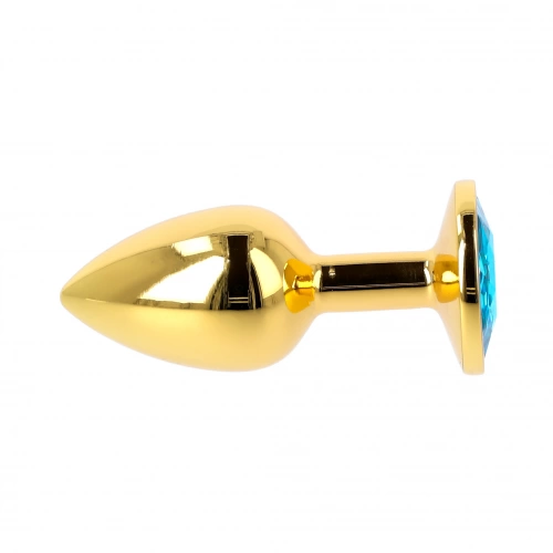 Малък метален анален разширител в златисто със светлосин кристал Gold Plug [5]