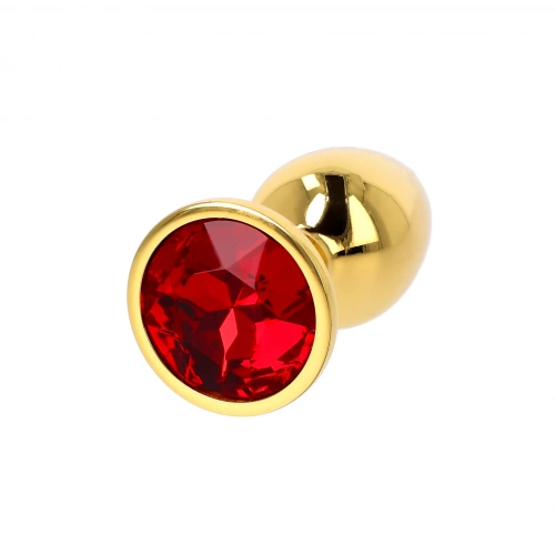 Малък метален анален разширител в златисто с червен кристал Gold Plug