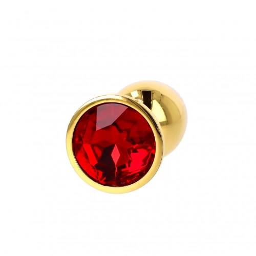 Малък метален анален разширител в златисто с червен кристал Gold Plug [7]