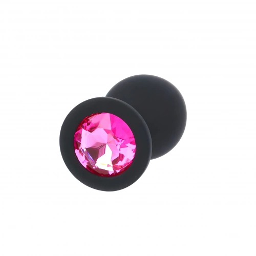 Анален разширител от силикон с розов кристал Plug черен M [7]