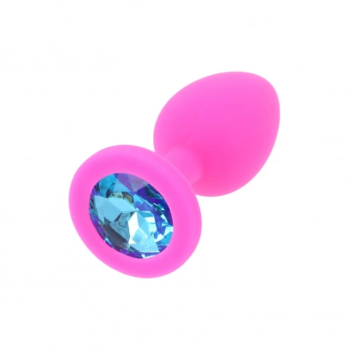 Малък анален разширител от силикон със син кристал Plug розов S