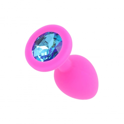 Малък анален разширител от силикон със син кристал Plug розов S [2]