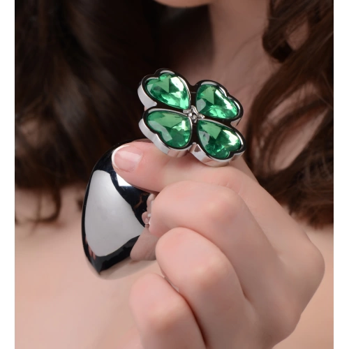 Метален анален разширител-бижу със зелен кристал-детелина Lucky Clover L