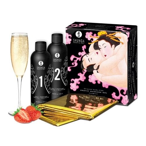 Комплект за еротичен нуру масаж Shunga ягодово шампанско