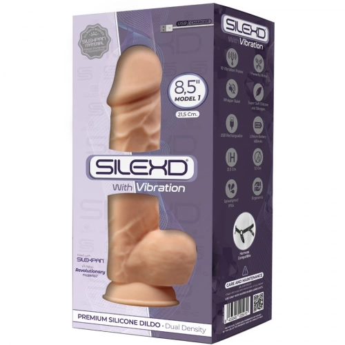 Презаредимо двуслойно вибриращо дилдо от силикон с тестиси SilexD 8.5" Model 4 Flesh Box [7]