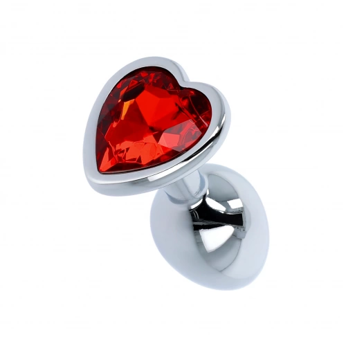 Малък метален анален разширител-бижу с червен кристал сърце Fetish Art S [2]