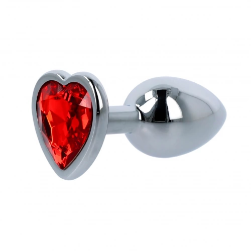 Малък метален анален разширител-бижу с червен кристал сърце Fetish Art S