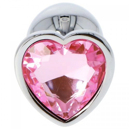 Малък метален анален разширител-бижу с розов кристал сърце T4L [1]