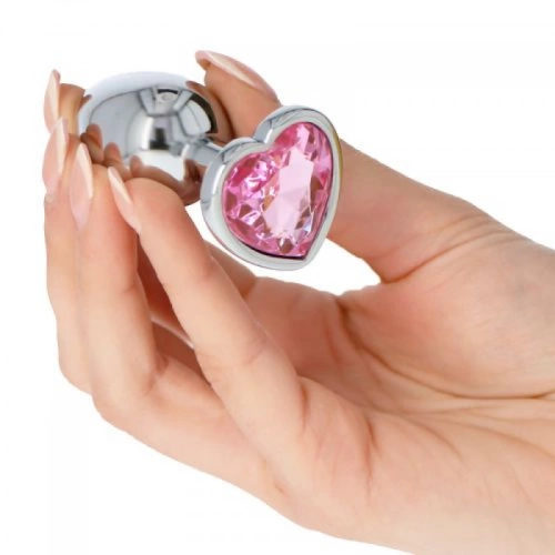 Малък метален анален разширител-бижу с розов кристал сърце T4L [2]