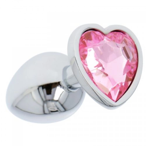Малък метален анален разширител-бижу с розов кристал сърце T4L [3]