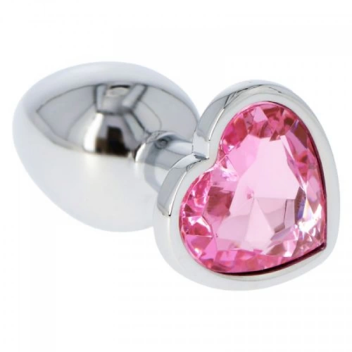 Малък метален анален разширител-бижу с розов кристал сърце T4L