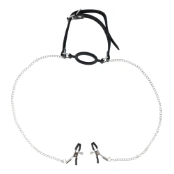 Ринг за уста с щипки за зърна Nipple Clamps Jewels