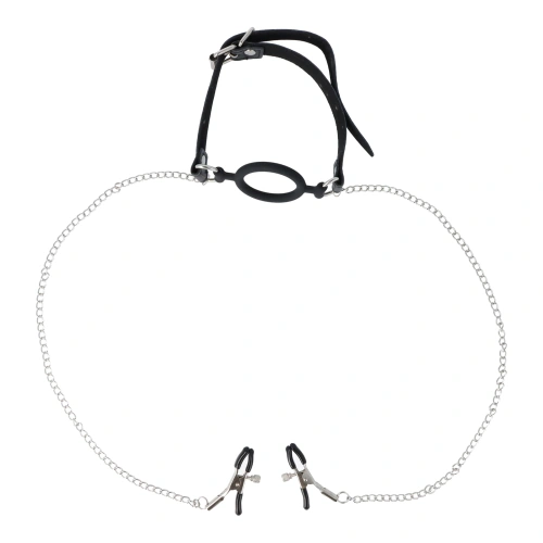 Ринг за уста с щипки за зърна Nipple Clamps Jewels