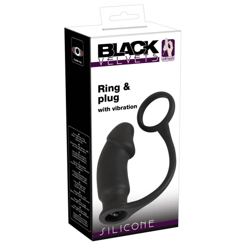 Вибриращ пенис пръстен с анален стимулатор от силикон Black Velvets [11]